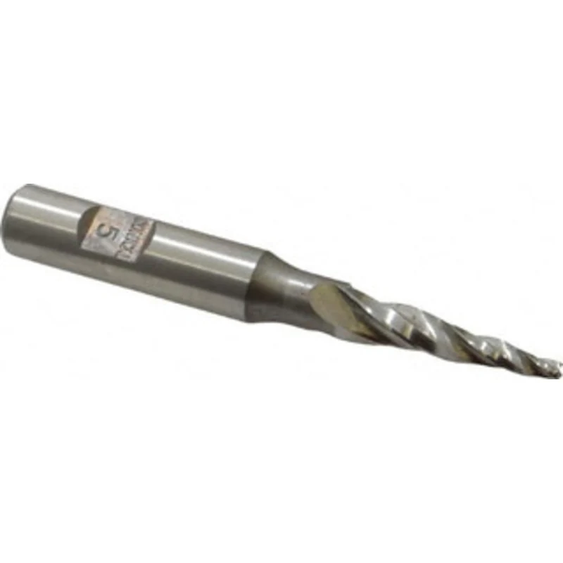 Made in USA 5 per Side 3/32 Small End Diam 1 LOC 3-Flute High Speed Steel Tapered Square End Mill Uncoated, 3/8 Shank...